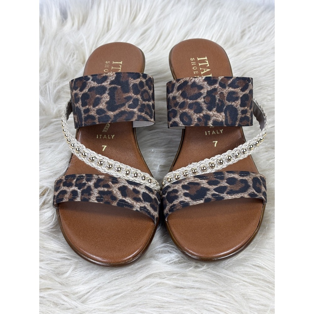Italian Shoemakers Salena Wedge Sandals Womens 7 Leopard Beaded Boho Chic